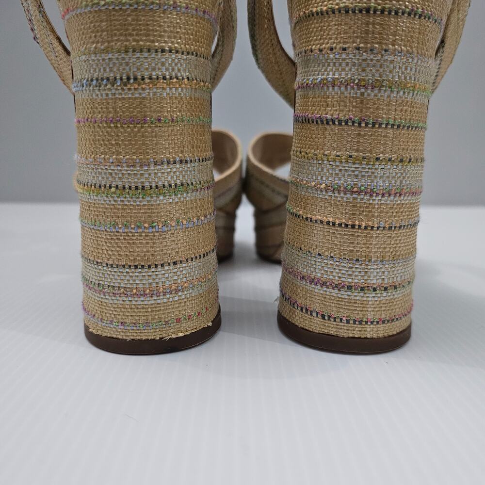 Sam Edelman Kayna Platform Block Heel Sandals Natural Raffia Stripe Womens 9.5 - Picture 10 of 14